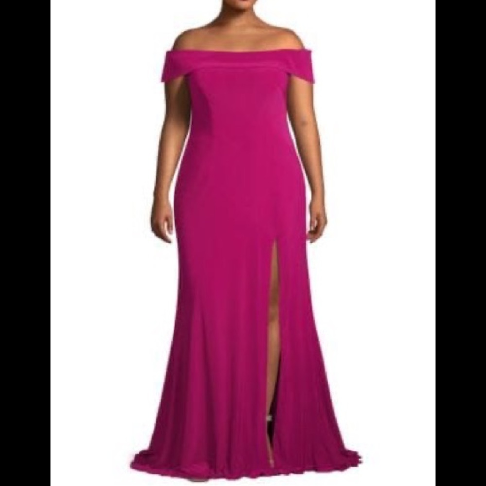 Off-the-shoulder Evening Gown In Fuchsia